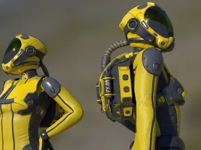 FX01 Female Space Suit Yellow LITE VERSION Low-poly 3D model
