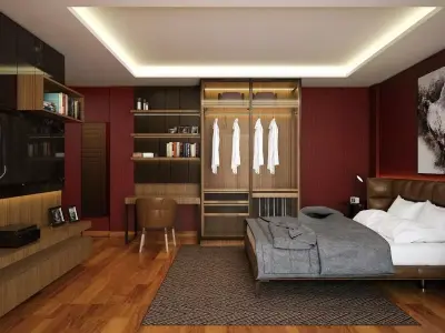 3 Bedroom modern with wood flooring and walls 3D model