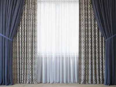 Curtains with tulle set 3 in 1  3D model
