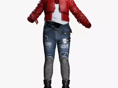 Stylized Realistic Female Outfit - Street Biker Style Low-poly 3D model