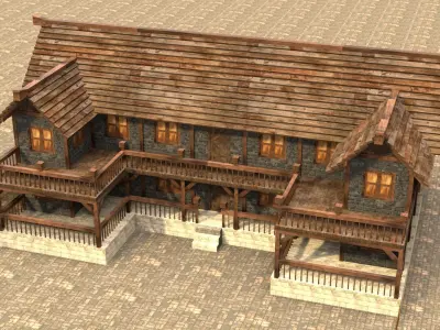 3d medieval house low poly old village Low-poly 3D model