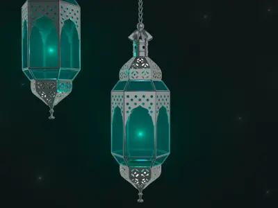 blue Ramadan fanous lantern Islamic 3D model