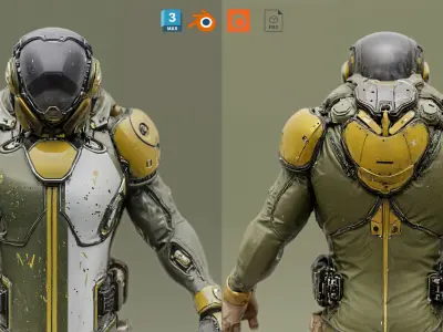 Sci Fi Soldier Character Navy Green Suit Low-poly 3D model