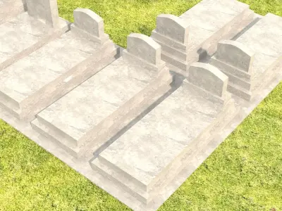 Gravestone gravestones on grassy field 3D model