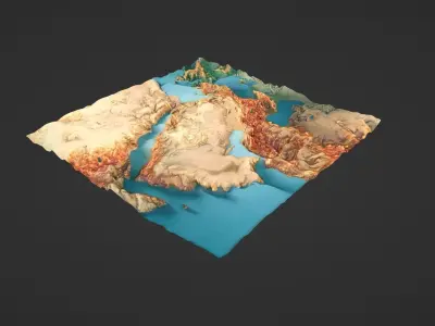Middle East Map Topography Low-poly 3D model