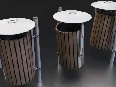 Urban Wooden Trash Bin Low-poly 3D model