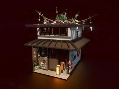 Stylized Japanese bookstore Diorama - Low-poly Low-poly 3D model