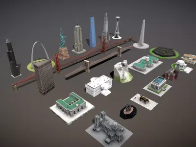 Famous Buildings in the United States Low-poly 3D model