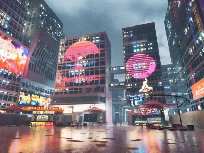 Cyberpunk Food Stall Street Low-poly 3D model