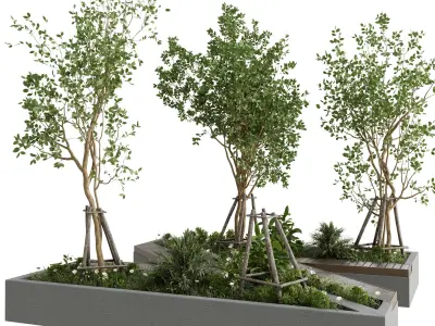 Urban Environment - Urban Furniture - Green Benches With 52 3D model