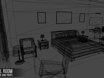 Hotel room - interior and props Low-poly 3D model