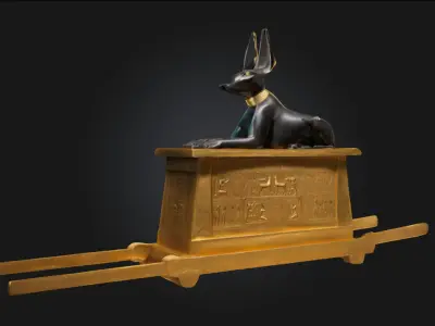 Anubis Statue on Sled Ceremonial Deity Model  3D model