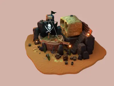 Lost pirate treasure diorama blender render  3D model