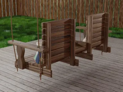 OAK  WOOD PORCH SWING 3D MODEL 3D model