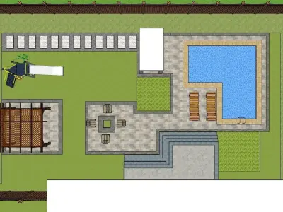 Backyard landscape design with realistic 3d render 3D model