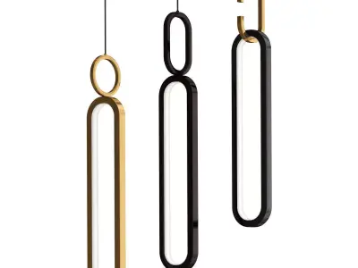 BERGEN three pendants hanging from string of gold and silver 3D model