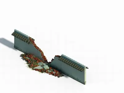 Game Grass Temple Village - broken wall 03 3D model