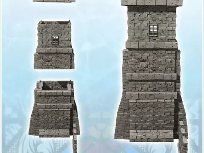 Medieval cut stone defense tower with adjoining walls 13 - Medie 3D print model