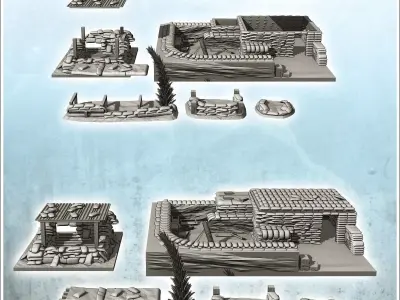 Fortified infantry positions with sandbags bunker and mortar 3 - 3D print model