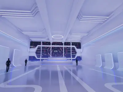 Sci Fi Exhibition Hall Interior with real world 3D model
