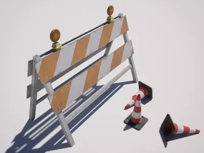 Traffic Barrier and Cone Low-poly 3D model