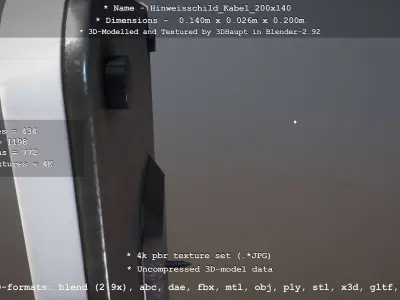 Hinweisschild Kabel 200x140mm Low-poly 3D model