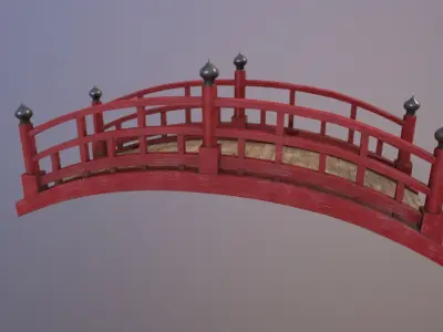 Japanese red bridge Low-poly 3D model