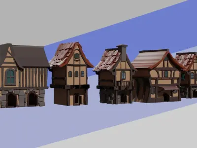 Fantasy Medieval Buildings Pack Free low-poly 3D model
