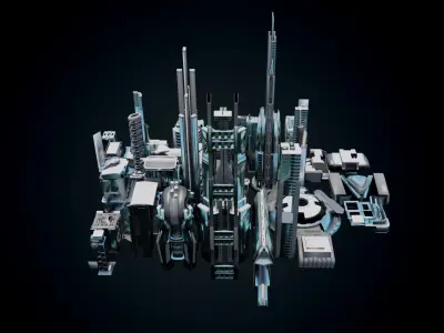 35 Futuristic Buildings VOL 4 Low-poly 3D model