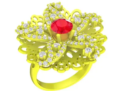 Floral Filigree Diamond Ring 3D Model 4470 3D print model