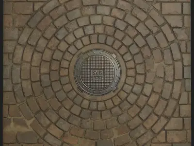 Radial Sidewalk with sewer hatch Texture