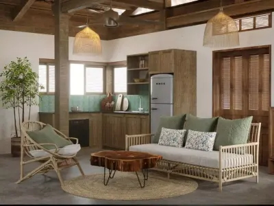 Vintage Interior  Low-poly 3D model
