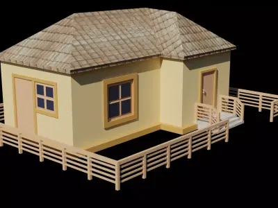 low poly house with wooden fence Low-poly 3D model