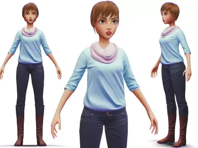 Young Woman - Smart Casual Clothes - Chic Street Style Outfit Low-poly 3D model
