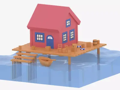 Cartoon Stilt Sea House 3D model
