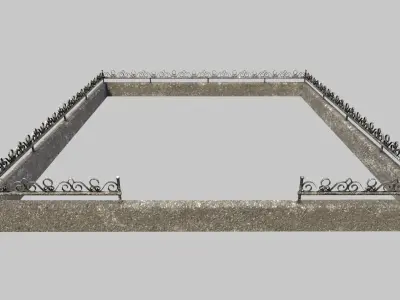 Fenced Grave With Unique Cross Low-poly 3D model