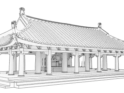 Asian Oriental Vietnamese temple shrine Low-poly 3D model