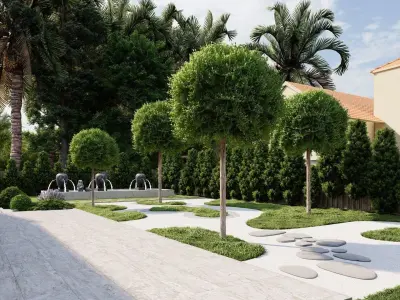 3D Exterior Scene 3D model design garden and landscape 3D  3D model