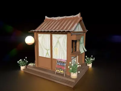 Stylized Japanese  Convenience Store Diorama Low Poly 3D Model  Low-poly 3D model