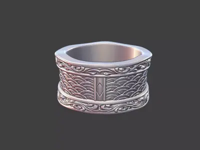 Japanese Pattern Band Ring Silver Jewelry 3D Model 3D print model