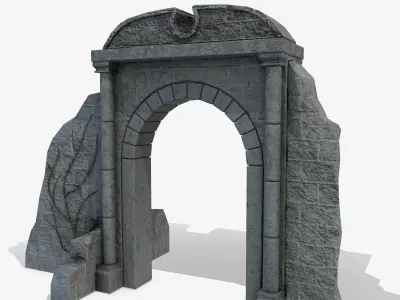 Ruined medieval gate Low-poly 3D model