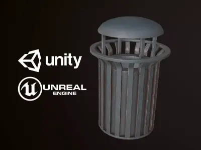 City Trash Can - PBR Game Ready Low-poly 3D model