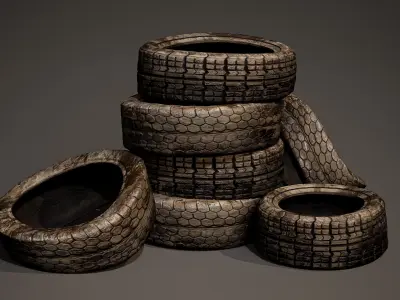 Dirty Old Tire Piles Pack Low-poly 3D model