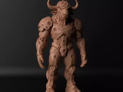 Cyber Bison Robotic Armored 3D Printable Sculpture 3D print model