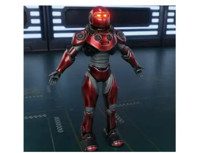 Robot Guard Sci fi Character Futuristic Rigged Animation Game Low-poly 3D model