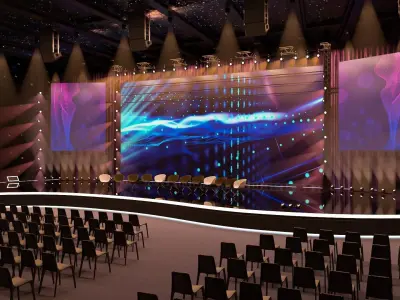 Stage with lights and chairs 3D model