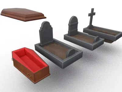 Stylized Graveyard Pack - Coffin Tombstones Set Low Poly Low-poly 3D model