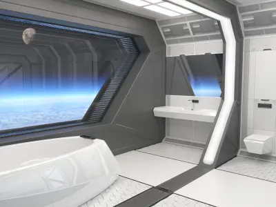 Spaceship Bathroom Interior Scene 3D model