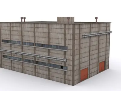 Hangar industrial building Low-poly 3D model