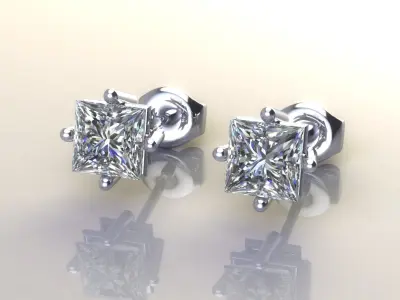 Princess Diamond Stone Earring 3D print model